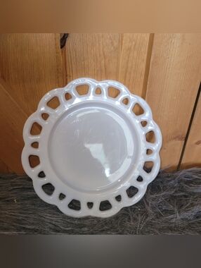 Vintage Milk Glass Small Scalloped Plate  - Home Dining